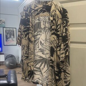 All Saints Black and Cream Leaf Print Shirt Jacket